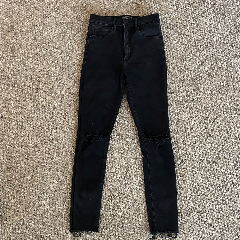 Abercrombie & Fitch High Rise Black Skinny Jeans Knee Distress 27/4
